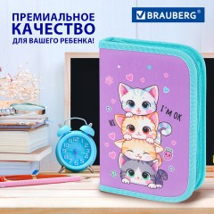 Пенал BRAUBERG, 1 отделение, 1 откидная планка, полиэстер, 21х14 см, "Funny kittens", 273523 - фото 15