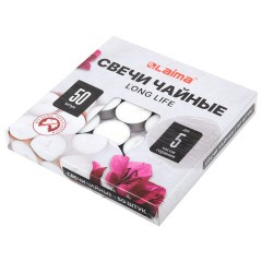 Свечи чайные Long Life, до 5 часов горения, вес 12 г, КОМПЛЕКТ 50 шт., в гильзе, LAIMA, 609200