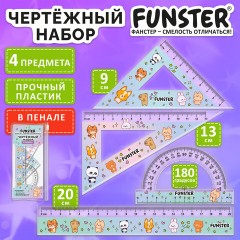 Набор чертежный FUNSTER (ФАНСТЕР), линейка 20 см, 2 треугольник, транспортир, "ЗВЕРУШКИ", пенал, 210914 - фото 6