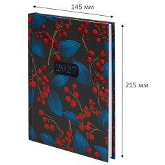 Ежедневник датированный 2027 145х215 мм, А5, STAFF, ламинированная обложка, "Алые ягоды", 117798 - фото 2