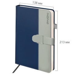 Ежедневник датированный 2026, А5, 138х213 мм, BRAUBERG "Esthetic", под кожу, держатель для ручки, застежка, синий/серый, 117373 - фото 2