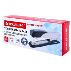 Степлер металлический усиленный до 50 листов, №24/6-24/8 BRAUBERG "Office-Expert", серебристый, 274239 - фото 2