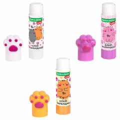 Клей-карандаш "Лапки" Cat Paw, 9 г, фигурный колпачок, 3 шт. на блистере, BRAUBERG KIDS, 271982 - фото 4