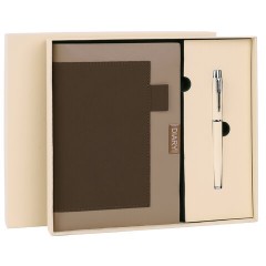 Ежедневник в наборе с ручкой А5, 144x210 мм, BRAUBERG "Style" под кожу, 160 листов, бежевый, 116861