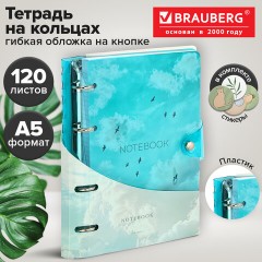 Тетрадь на кольцах А5, 175х215 мм, 120 л., неоновый пластик, клапан, BRAUBERG, синий, 405223 - фото 11