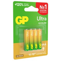 Батарейки КОМПЛЕКТ 4 шт., GP Ultra G-Tech, AAA (LR03, 24А), алкалиновые, мизинчиковые, 24AUA21-2CRSBC4 - фото 5