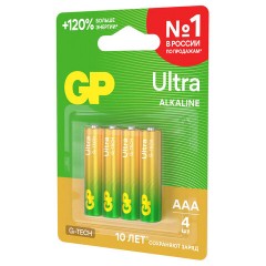 Батарейки КОМПЛЕКТ 4 шт., GP Ultra G-Tech, AAA (LR03, 24А), алкалиновые, мизинчиковые, 24AUA21-2CRSBC4 - фото 6
