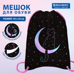 Мешок для обуви BRAUBERG PREMIUM, карман, подкладка, светоотражайка, 43х33 см, "Лунный кот", 274645 - фото 9