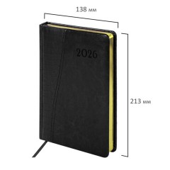 Ежедневник датированный 2026, А5, 138x213 мм, BRAUBERG "Cayman", под кожу, черный, 117047 - фото 2