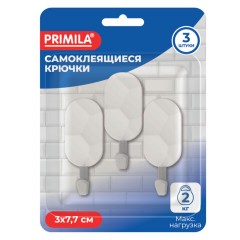 Крючки самоклеящиеся 3х7,7 см, КОМПЛЕКТ 3 шт., пластик, овал, бело-серые, PRIMILA (ПРИМИЛА), 702366 - фото 3