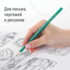 Карандаши чернографитные BRAUBERG НАБОР 12 шт., НВ, без резинки, пластиковый зеленый корпус, 180677 - фото 15