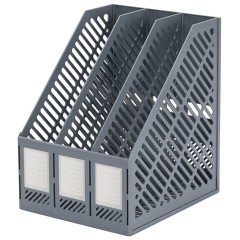 Лоток вертикальный для бумаг BRAUBERG "Office-Expert", 215 мм, 3 отделения, сборный, серый, 238018