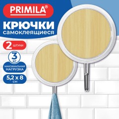Крючки самоклеящиеся КОМПЛЕКТ 2 шт., 5,2х8 см, пластик + металл, круглые, под дерево, PRIMILA (ПРИМИЛА), 702367 - фото 4