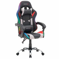 Кресло компьютерное CROMEX (КРОМЕКС) "Quantum GM-155 RGB", подсветка, две подушки, экокожа, черное/красное/серое, 532955
