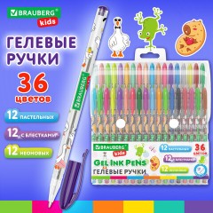 Ручки гелевые BRAUBERG KIDS "CUTE ANIMALS", НАБОР 36 ЦВЕТОВ, корпус с печатью, узел 1 мм, линия письма 0,7 мм, 144448 - фото 12