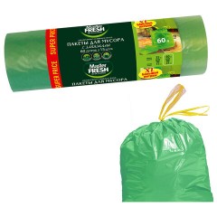 Мешки для мусора 60 л, с завязками, 70х60 см, XL, зеленые, 14 мкм, 15 шт., MASTER FRESH - фото 2
