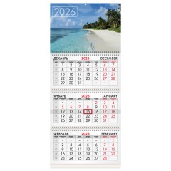 Календарь квартальный на 2026 г., 3 блока, 3 гребня, бегунок, мелованная бумага, BRAUBERG, "Лагуна", 116793