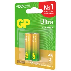 Батарейки КОМПЛЕКТ 2 шт., GP Ultra G-Tech, AA (LR6,15А), алкалиновые, пальчиковые, 15AUA21-2CRSBC2 - фото 6