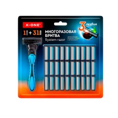 Бритвенный станок многоразовый мужской, 3 лезвия, 31 кассета, синий, X-ONE (ИКС-УАН), 700024 - фото 3