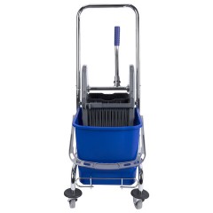 Тележка уборочная BRABIX, 1 съемное ведро 25 л, механический отжим, корзина, металлический каркас, синяя, 601498 - фото 6