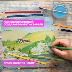 Карандаши цветные акварельные BRAUBERG 12 цветов с КИСТЬЮ, шестигранные, грифель 3 мм, натуральное дерево, 181848 Карандаши цветные акварельные BRAUBERG 12 цветов с КИСТЬЮ, шестигранные, грифель 3 мм, натуральное дерево, 181848 - фото 10
