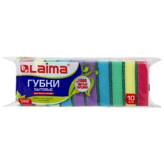 Губки бытовые MAXI, 27х96х64 мм, КОМПЛЕКТ 10 шт., поролон/абразив, для посуды/уборки, LAIMA, К0003, 601552 за 77 руб. при покупке от 5 шт.!