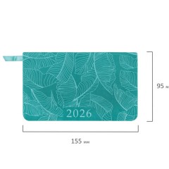 Еженедельник датированный 2026 МАЛЫЙ ФОРМАТ 95х155 мм, А6, BRAUBERG "Foliage", под кожу, бирюза, 117197 - фото 2