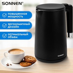 Чайник электрический с двойными стенками SONNEN KT-8719B, 1,5 л, 2200 Вт, черный, 454692 Чайник электрический с двойными стенками SONNEN KT-8719B, 1,5 л, 2200 Вт, черный, 454692 - фото 22