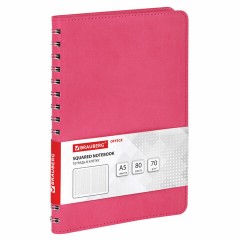 Бизнес-тетрадь на гребне А5 148x218 мм, BRAUBERG "Office PRO", под кожу, клетка, 80 л., розовая, 111042