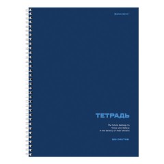 Тетрадь А4, 120 л., BRAUBERG, гребень, клетка, матовая ламинация, "Классика Blue", 405643 - фото 5