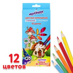 Карандаши цветные стираемые с ластиком ЮНЛАНДИЯ "ЮНЫЙ ВОЛШЕБНИК", 12 цветов, шестигранные, грифель 3 мм, натуральное дерево, 181578 - фото 8