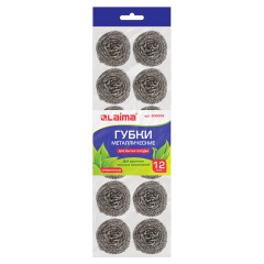 Губки (мочалки) металлические, спиральные, 12х15 г, КОМПЛЕКТ 12 шт., для посуды, гриля, плиты, LAIMA, 606658 - фото 2