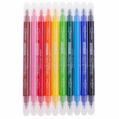 Фломастеры двухсторонние CARIOCA (Италия) "Birello", 10 цветов, 2 пишущих узла 2,5 и 5 мм, суперсмываемые - фото 2