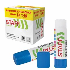 Клей-карандаш 40 г, ВЫГОДНАЯ УПАКОВКА, КОМПЛЕКТ 12 ШТУК, STAFF EVERYDAY, 273019