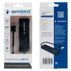 Хаб USB 3.1, 2хUSB, 2хType-C, с дополнительным питанием (Type-C), кабель USB 19 см, черный, GEMBIRD UHB-C415 Хаб USB 3.1, 2хUSB, 2хType-C, с дополнительным питанием (Type-C), кабель USB 19 см, черный, GEMBIRD UHB-C415 - фото 3