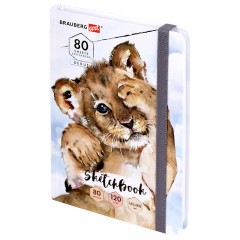 Скетчбук, белая бумага 120 г/м2, 145х203 мм, 80 л., резинка, твердый, BRAUBERG ART DEBUT "Львёнок", 114585 Скетчбук, белая бумага 120 г/м2, 145х203 мм, 80 л., резинка, твердый, BRAUBERG ART DEBUT "Львёнок", 114585 - фото 2