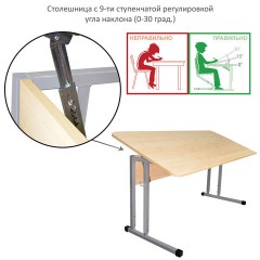 Стол-парта 2-местный, регулируемый угол, "Умник" 1200х500х520-640мм, рост 2-4, серый каркас, ЛДСП клён - фото 5