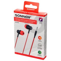 Наушники проводные внутриканальные с микрофоном SONNEN EP-H47RB, 1,1 м, красные/черные, 514129 - фото 13