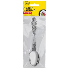 Ложки чайные CLASSIC, НАБОР 6 шт., на подвесе, нержавеющая сталь, серебристые, WBZ (ВБЗ), 702285 - фото 2