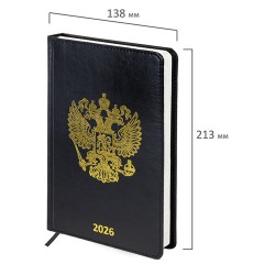 Ежедневник датированный 2026 А5 138х213 мм, BRAUBERG "State", под кожу, черный, 117415 - фото 2