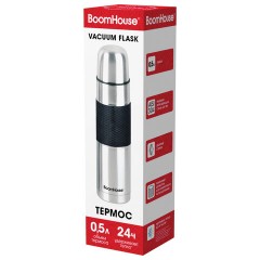 Термос 0,5 л, BOOMHOUSE (БУМХАУС) CLASSIC, нержавеющая сталь SUS304, черный силиконовый рукав, крышка/кружка, 700307 - фото 3