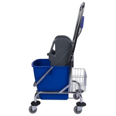 Тележка уборочная BRABIX, 1 съемное ведро 25 л, механический отжим, корзина, металлический каркас, синяя, 601498 - фото 3