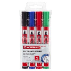 Маркеры стираемые для белой доски, НАБОР 4 ЦВЕТА, BRAUBERG "ULTRA WHITEBOARD MARKER", 3 мм, 152635 - фото 2