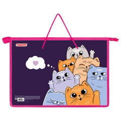 Папка на молнии с ручками ПИФАГОР А4, 1 отделение, пластик, ручки-шнурок, "Cats greetings", 272111 Папка на молнии с ручками ПИФАГОР А4, 1 отделение, пластик, ручки-шнурок, "Cats greetings", 272111 - фото 2