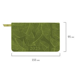 Еженедельник датированный 2025 МАЛЫЙ ФОРМАТ 95х155 мм А6, BRAUBERG "Foliage", под кожу, зеленый, 115988 - фото 2