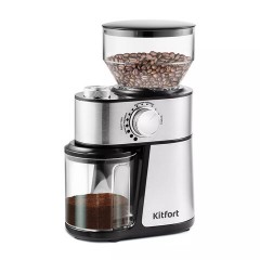 Кофемолка KITFORT КТ-717, мощность 200 Вт, вместимость 100 г, 14 степеней помола, стальная
