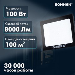 Прожектор светодиодный 100 Вт, 6500 К, 8000 Лм, 100 м2, IP65, 250x178x27 мм, черный, SONNEN, 238415 Прожектор светодиодный 100 Вт, 6500 К, 8000 Лм, 100 м2, IP65, 250x178x27 мм, черный, SONNEN, 238415 - фото 7