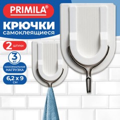 Крючки самоклеящиеся 6,2х9 см, КОМПЛЕКТ 2 шт., пластик + металл, полуовал, белые, PRIMILA (ПРИМИЛА), 702384 - фото 4