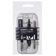 Готовальня STAFF "College" 9 предметов: циркуль 120 мм, чертежные принадлежности, механический карандаш, пластиковый пенал, 210863