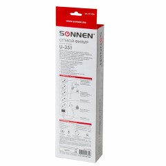 Сетевой фильтр SONNEN U-351, 5 розеток, с заземлением, выключатель, 10 А, 1,8 м, белый, 511424 Сетевой фильтр SONNEN U-351, 5 розеток, с заземлением, выключатель, 10 А, 1,8 м, белый, 511424 - фото 2
